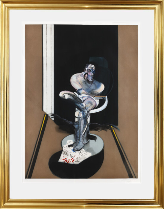 Bacon, Seated Figure 1977, 1992, aquatint, edition of 90, 64 1-8 x 47 5-8 in., 163 x 100 cm (gold frame)