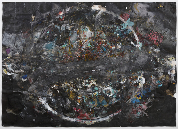 Deanio X, Super Massive Black Hole, 2022, acrylic, charcoal, graphite, ink, water on paper, 21 7-8 x 29 1-2 in., 55.5 x 75 cm