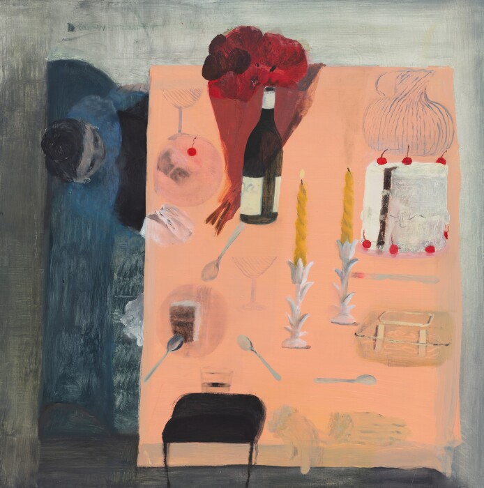 Aubrey Levinthal, Late Table, 2022, oil on panel, 36 x 36 in. / 91.4 x 91.4 cm