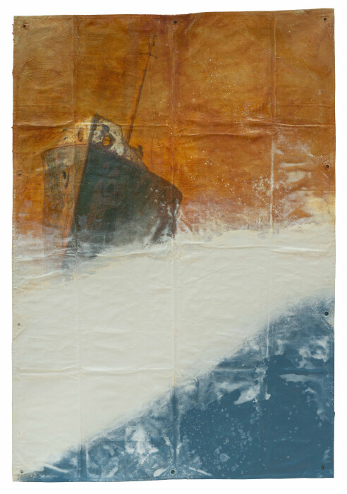 Hughie O'Donoghue, Focsle, mixed media on prepared tarpaulin, 180 x 125 cm.