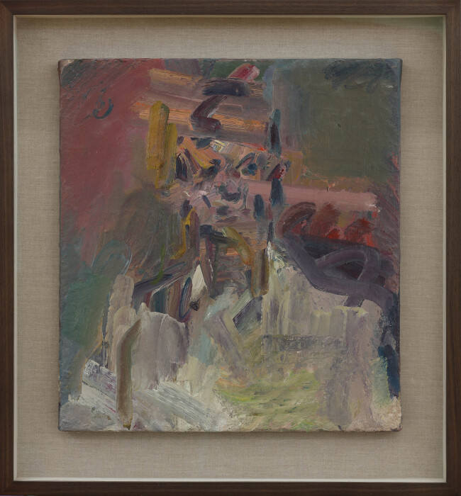 Auerbach, David Landau Seated, 2016-17, oil on canvas, 22 1-8 x 201-8 in. 56.2 x 51.4 cm, (framed)