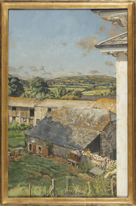 Christopher Bramham, Farm Roofs - Summer Morning, 1999-2000, oil on canvas, 77.2 x 48.5 cm